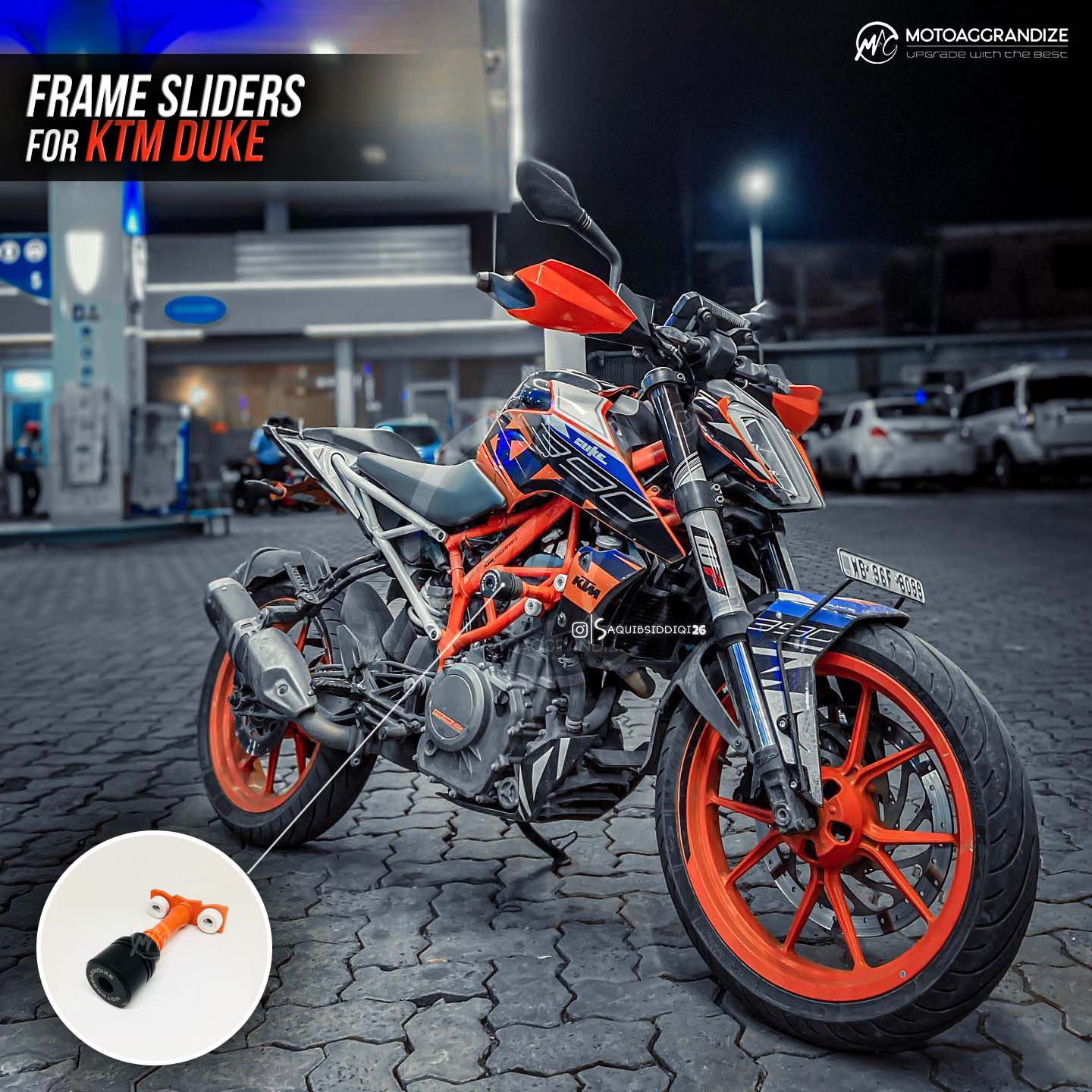 KTM Duke 125/ 200/ 250/ 390 Combo | Frame Sliders, Compact Tail Tidy, Radiator Guard, Fork Sliders, Handlebar Raisers  2-inch